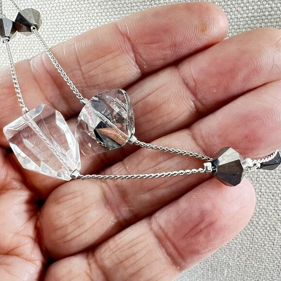 Premier Designs Ice Crystal Necklace Long Beaded 47” Silver Tone Crystal Station - Picture 4 of 6